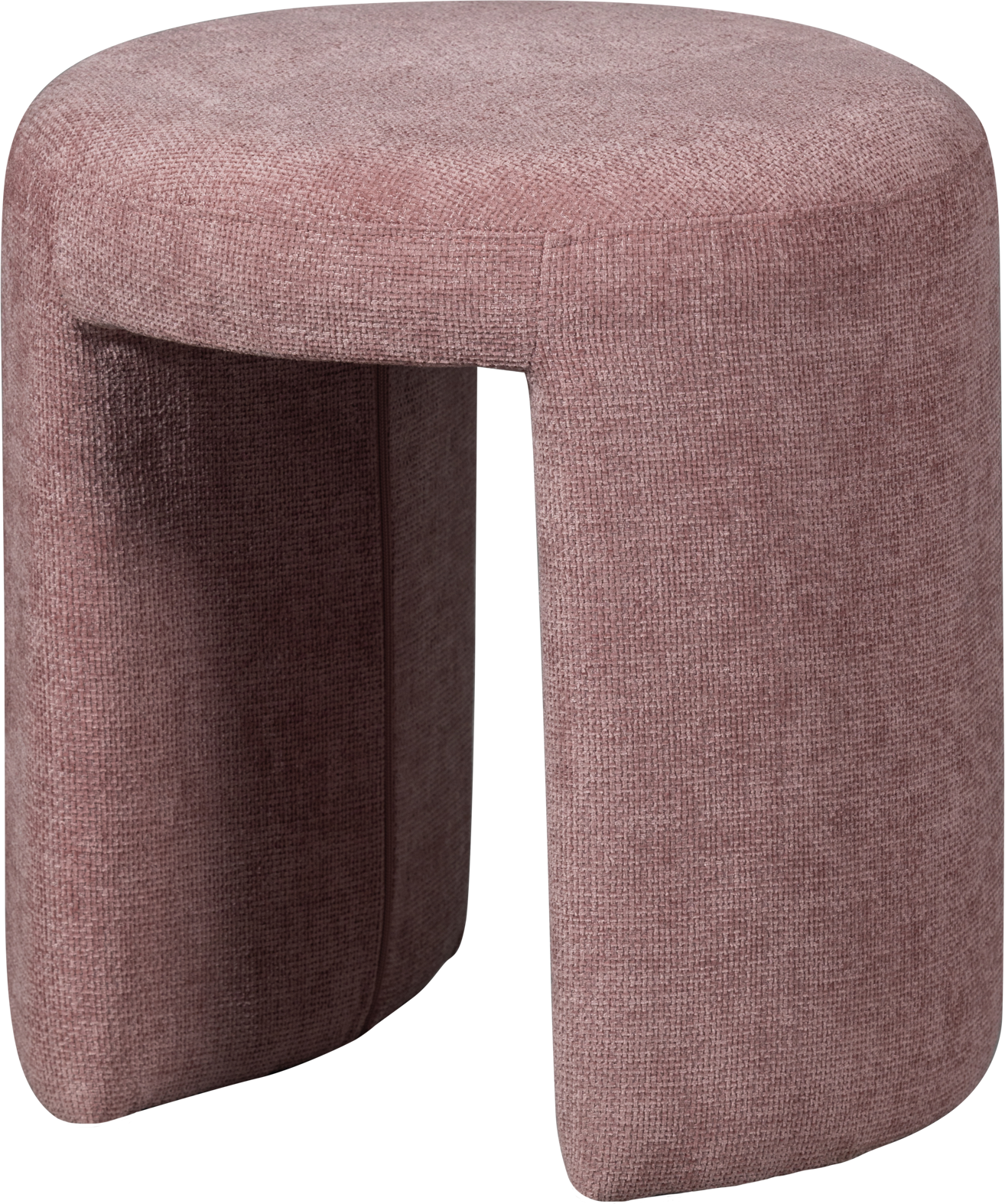 Taburet Woood Collection Charlie Skammel Lyserød Polyester Chenille H47xø45 Cm