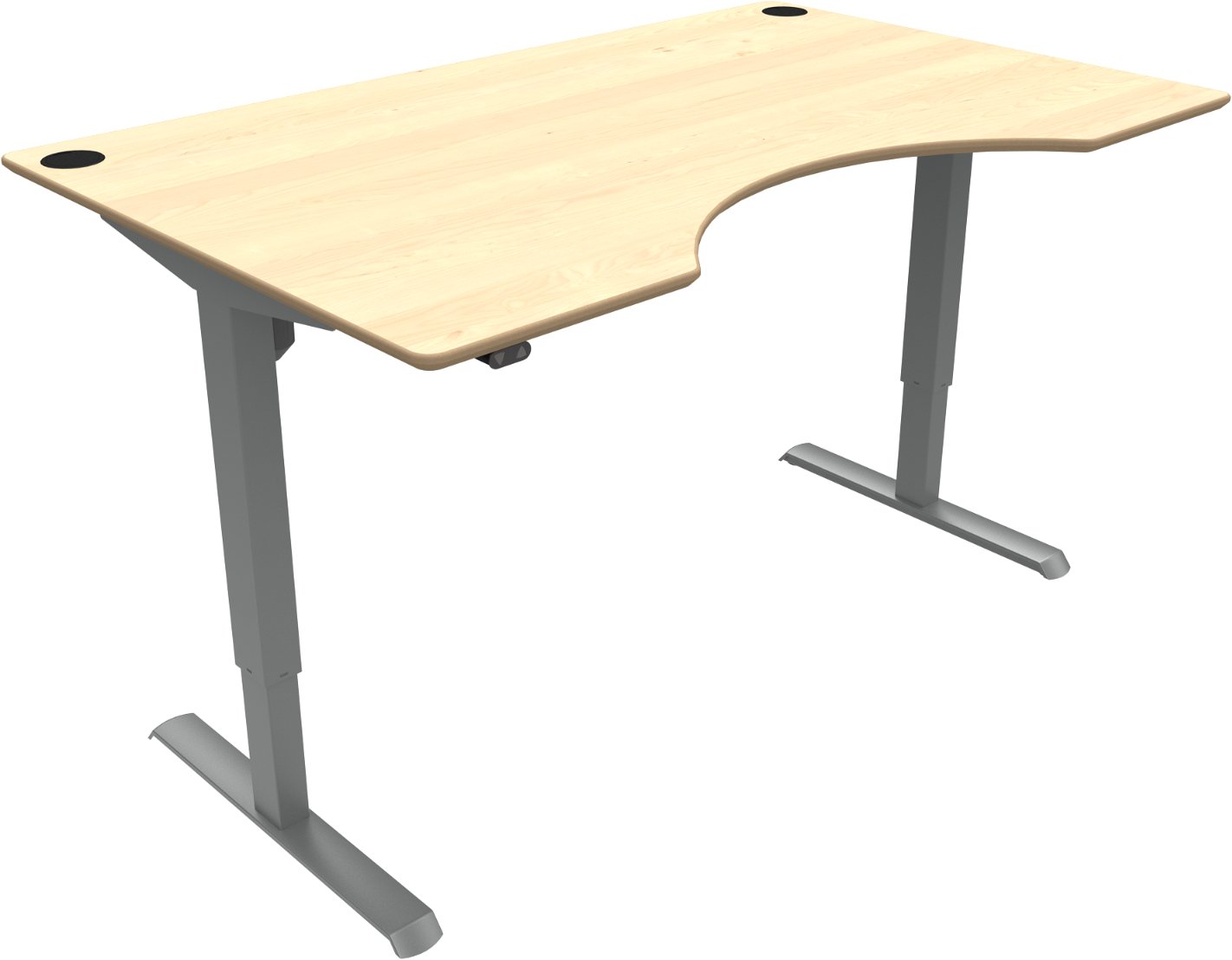 To-bens Hæve- Og Sænkebord Med Centerudskæring Zennord Adaptdesk 160x100 Cm Natur Sølv