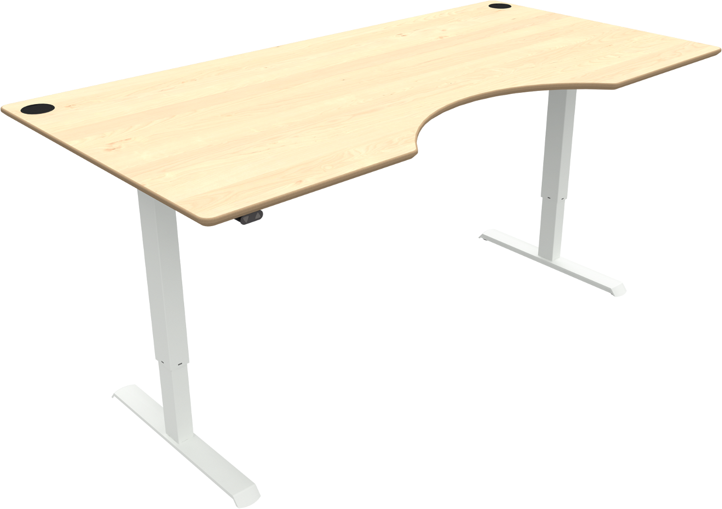 To-bens Hæve- Sænkebord Zennord Adaptdesk Med Centerudskæring   Ahornfinér Natur Hvid  Højde 68-118 Cm  Bordplade 200ã 100 Cm
