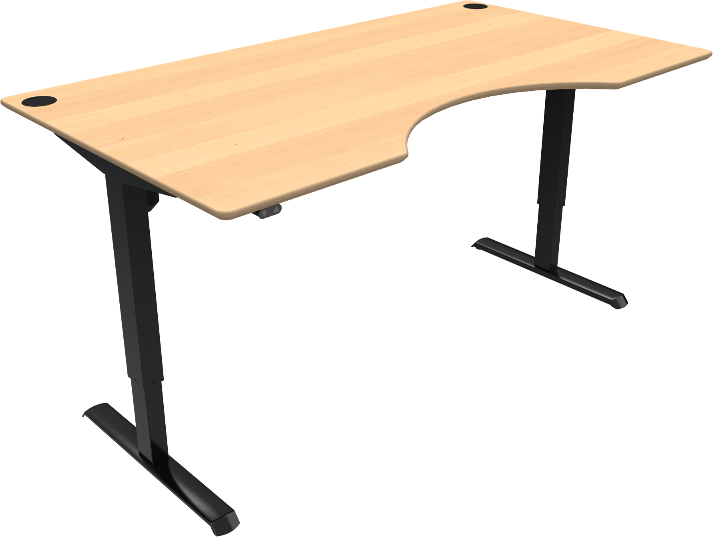 To-bens Hæve- Sænkebord Zennord Adaptdesk Med Centerudskæring   Bøg Uv-lak 180x100 Cm H68-118 Cm Sit-stand Arbejdsbord Natur Sort