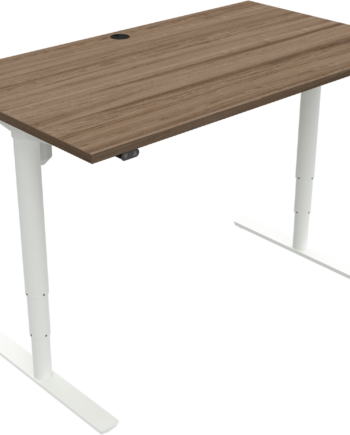 To-bens Hæve- Sænkebord Zennord Comfortzone  Valnød Skrivebord Med Hvidt Stel Og Kabelstyring 140x80 Cm Højde 65-125 Cm