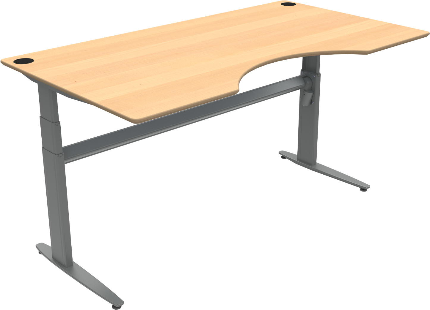 To-bens Hæve- Sænkebord Zennord Movemate Med Centerudskæring Bøg Sølv 180x100 Cm