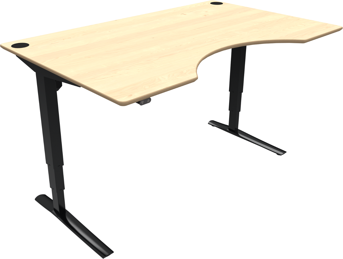 To-bens Hæve- Sænkebord Zennord Rise Rest Skrivebord Centerudskæring Ahorn Natur Sort 65-125 Cm 160x100 Cm