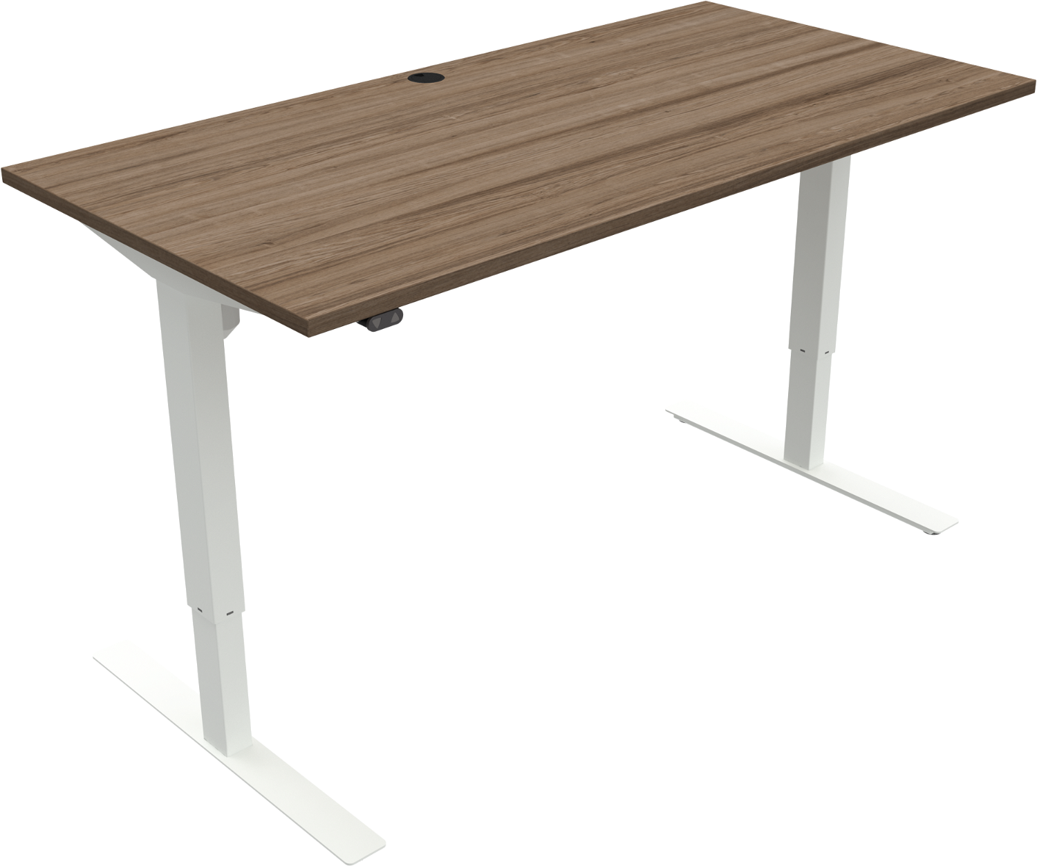 To-bens Hæve- Sænkebord Zennord Updown Højdejusterbart Skrivebord Valnød Melamin 160x80 Cm Mørk Natur Hvid