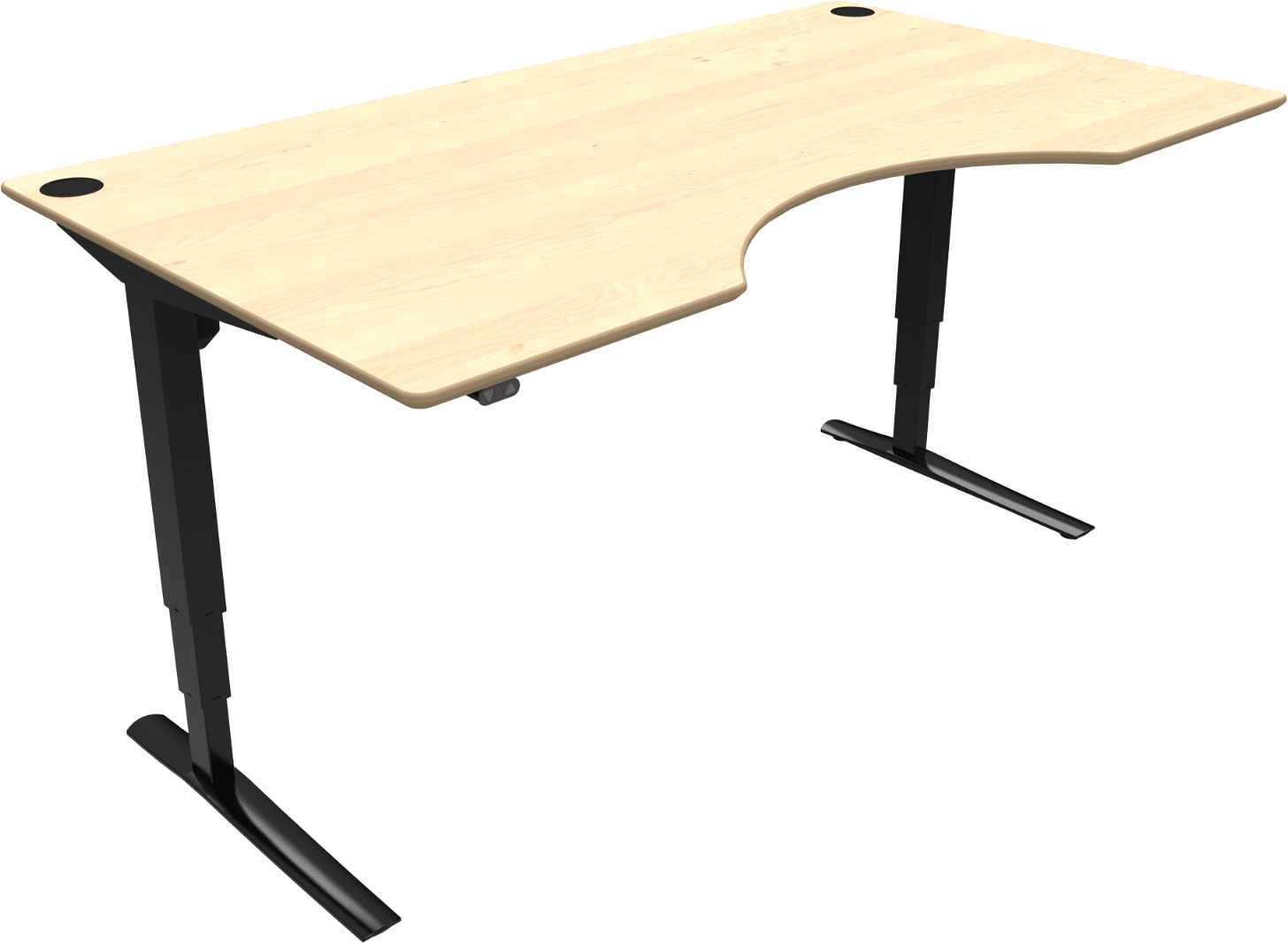 To-bens Hæve-sænkebord Med Centerudskæring Zennord Rise Rest Ahorn Natur Sort 180x100 Cm Højde 65-125 Cm