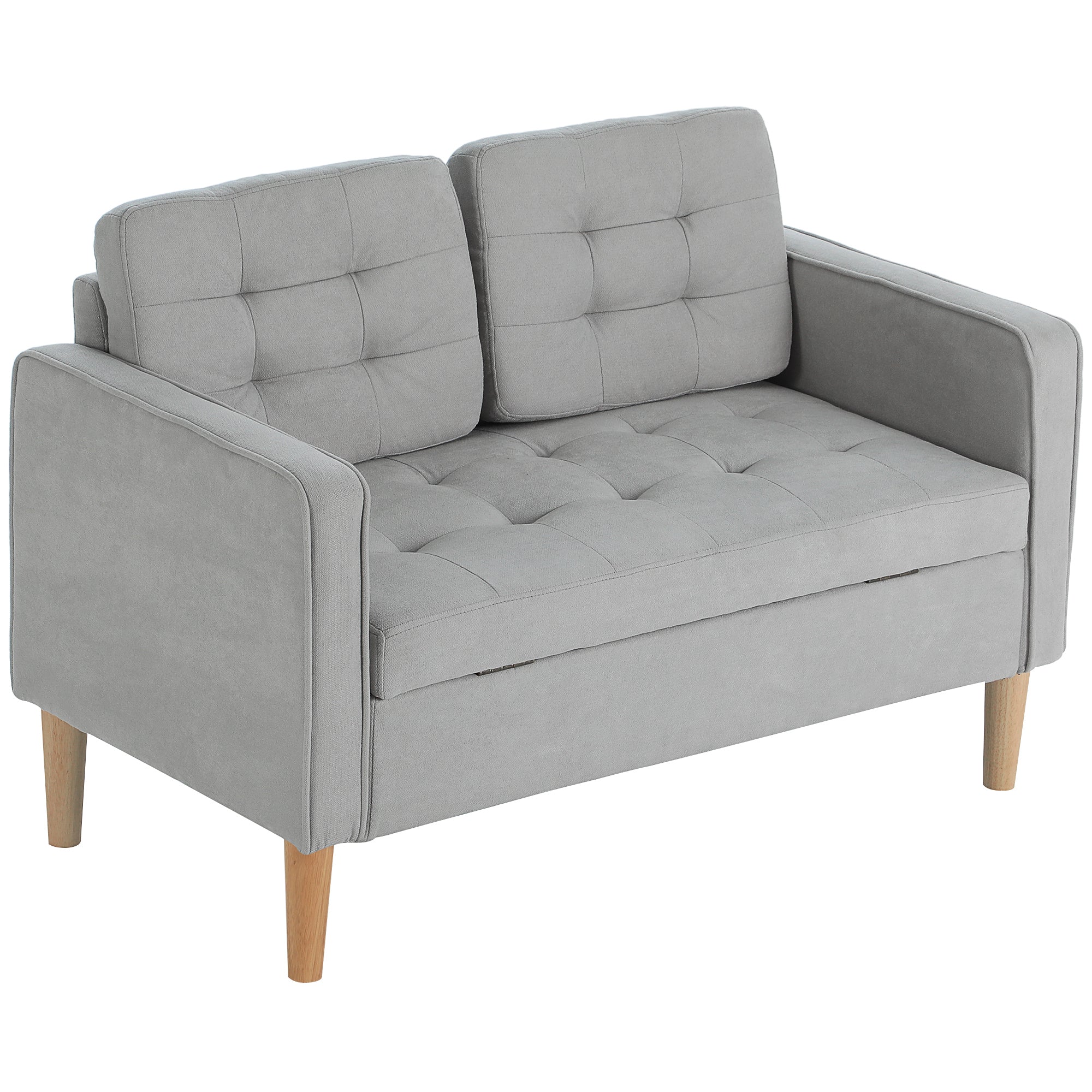 To-personers Sofa Med Opbevaring  Knapsyninger  Hynder  Gummitræ  117x62x78cm  Lysegrå