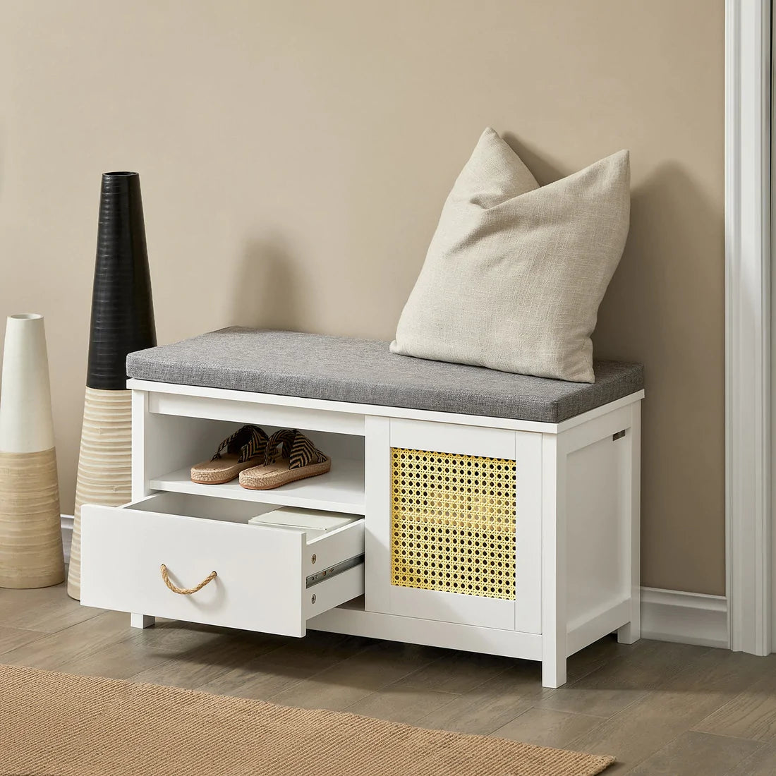 Trendy Skobænk Med Polstret Pude  81   36   46 Cm  Hvid