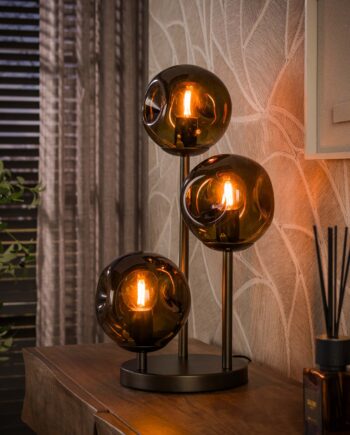 Triblet Bordlampe Med   Glasskærme Og Bronzefarvet Metal Levering Uden Pære