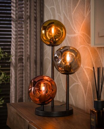 Triblet Bordlampe Med   Glasskærme Og Sort Metal Levering Uden Pære