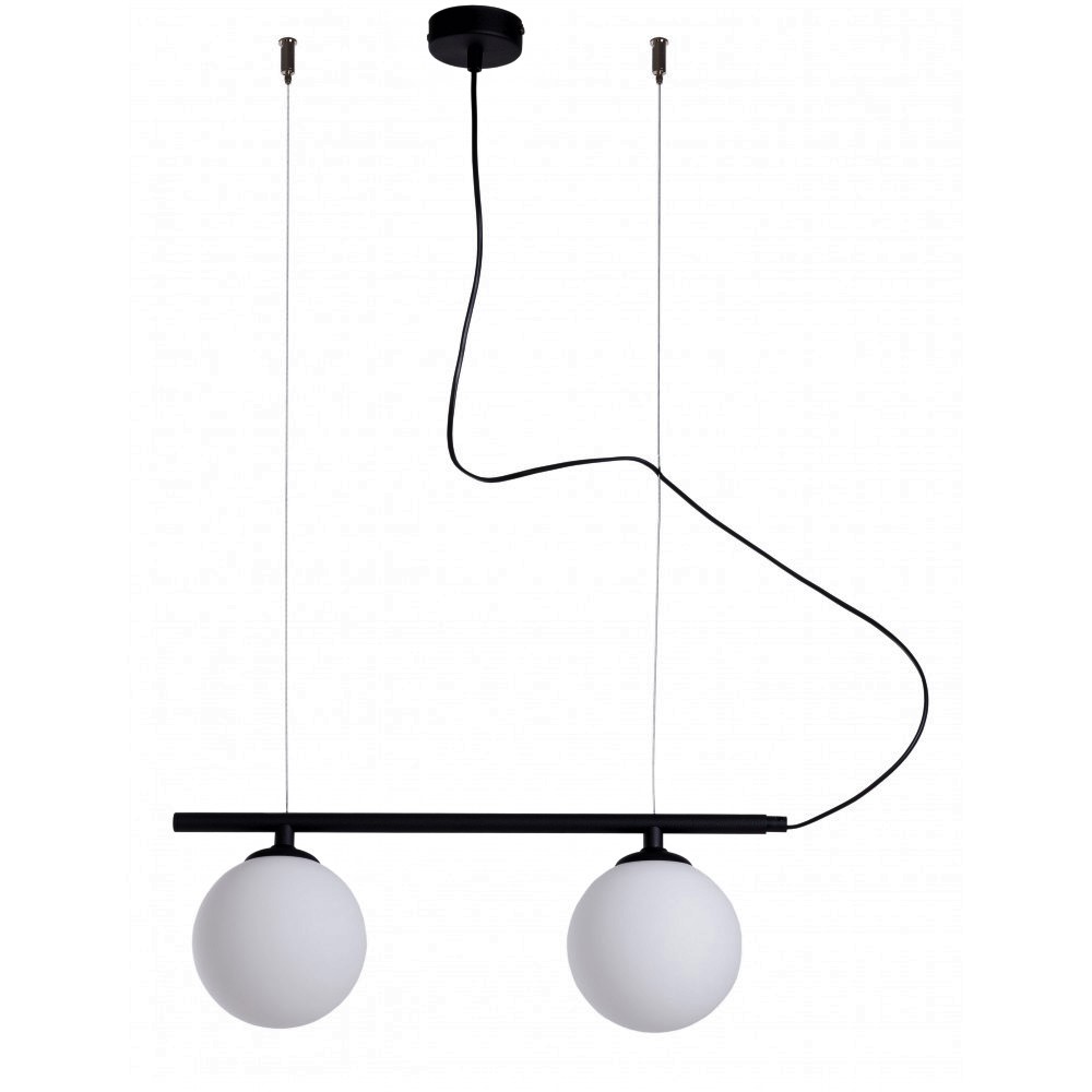 Tudor Loftlampe Sort Metal Og To Hvide Glaskupler