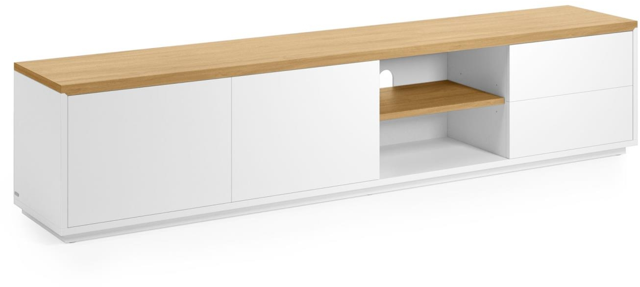 Tv-bord Kave Home Abilen 200x36x44 Cm Hvid Natur Med Egetræsfinér Nordisk Moderne