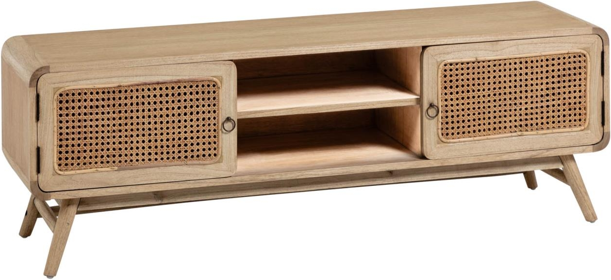 Tv-bord Kave Home Nalu   Naturligt Minditræ Med Håndflettet Rattan  Rustik Kolonial Stil