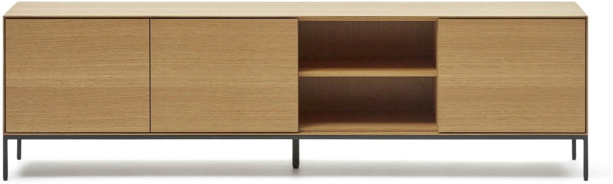 Tv-bord Kave Home Vedrana Natur Sort 195   40   55 Cm   Egetræsfinér Og Stål    Push-to-open Låger