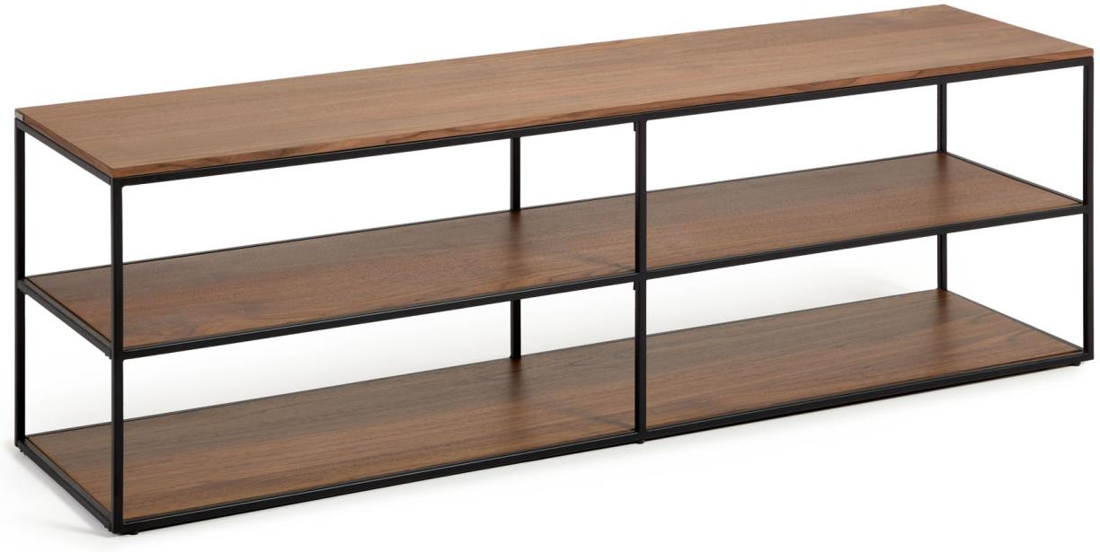 Tv-bord Kave Home Yoana Tv-bænk   Mørk Valnøddefiner Og Sort Metal   160x40x50 Cm