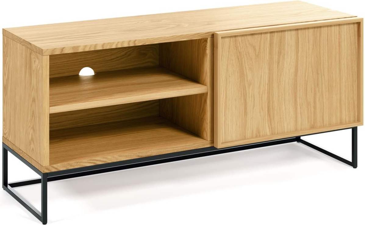 Tv-bord Mediamøbel Kave Home Taiana Egetræ Stål Natur Med   Låge 112x42x51 Cm