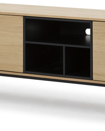 Tv-bord Mediebord Nielsen Design Hasseris Eg Natur L180   H60   D45 Cm Egetræsfinér   Pulverlakeret Stål Med Skuffer Og Hylder