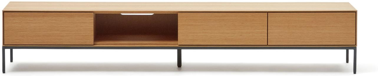 Tv-bord Tv-møbel Kave Home Vedrana Finértræ Og Stål 195   40   35 Cm Natur Sort Regulerbare Ben