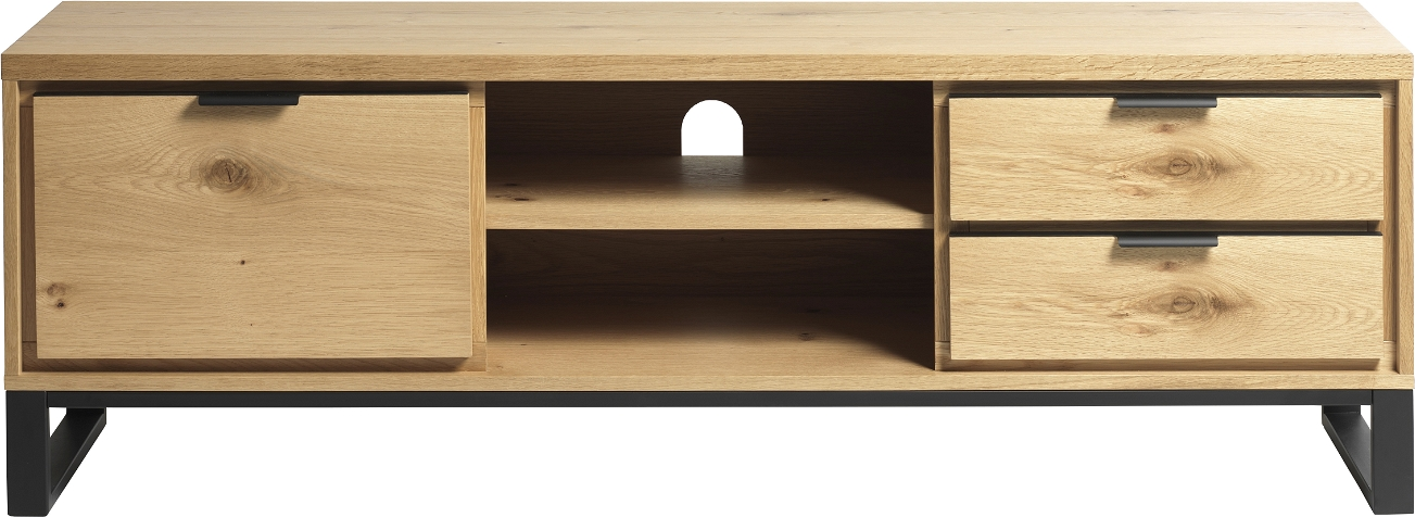 Tv-bord Tv-møbel Nordique Design Livorno 170ã 42ã 55 Cm Natur Egetræ Og Sort Metal