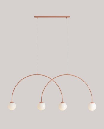 Twiggy Loftlampe   Koral Farvet Metal Og   Hvide Glaskupler  Bredde 149 Cm
