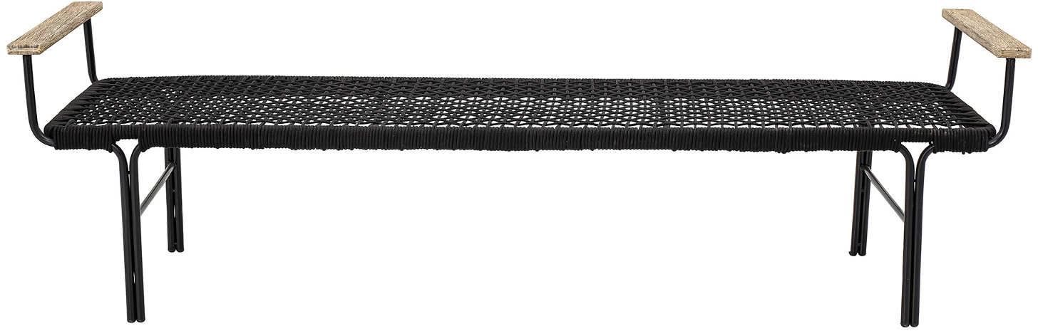 Udendørs Bænk Bloomingville Mundo   Sort Pulverlakeret Metal  Håndvævet Polyesterreb Og Akacietræ 175   50   50 Cm
