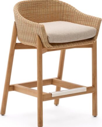 Udendørs Barstol Kave Home Galea Beige   Teak Og Syntetisk Rattan