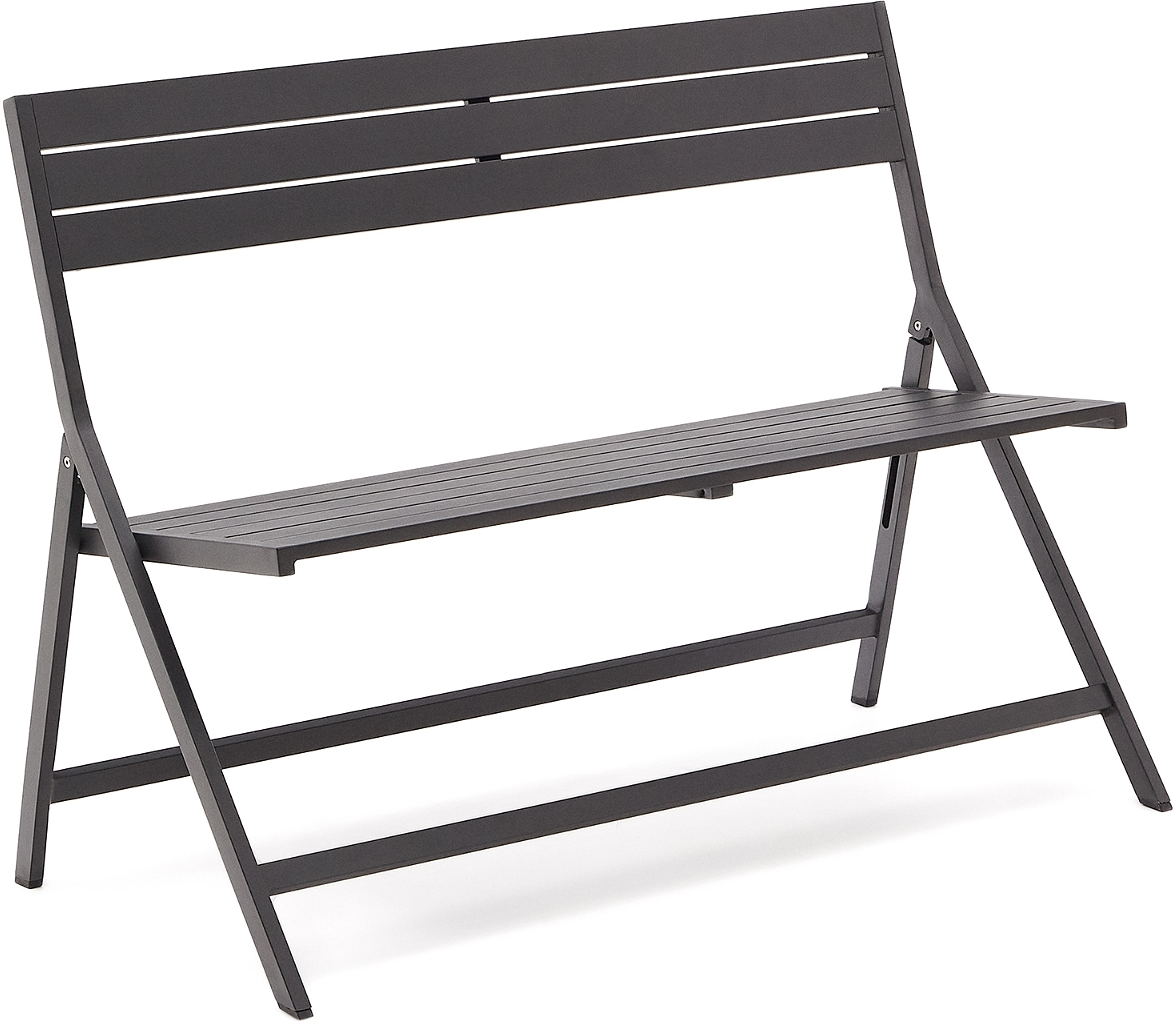 Udendørs Foldbar  -personers Bænk Kave Home Torreta Grafit Pulverlakeret Aluminium 120x57x86 Cm