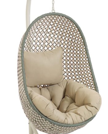 Udendørs Hængestol Kave Home Cira   Håndflettet Polyrattan Med Beige Hynder Og Pulverlakeret Stålstativ