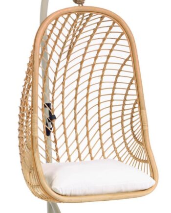 Udendørs Hængestol Kave Home Ekaterina Med Stativ   Naturlig Rattan Og Pude Natur Hvid