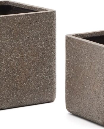 Udendørs Krukkesæt Kave Home Minoa 44ã 44ã 44 Cm Polystone Koksgrå   Stk Med Drænhul