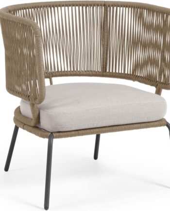 Udendørs Lænestol Kave Home Nadin Beige  Galvaniseret Stålramme  Håndvævet Snor  Uv-resistent  Aftagelig Pude