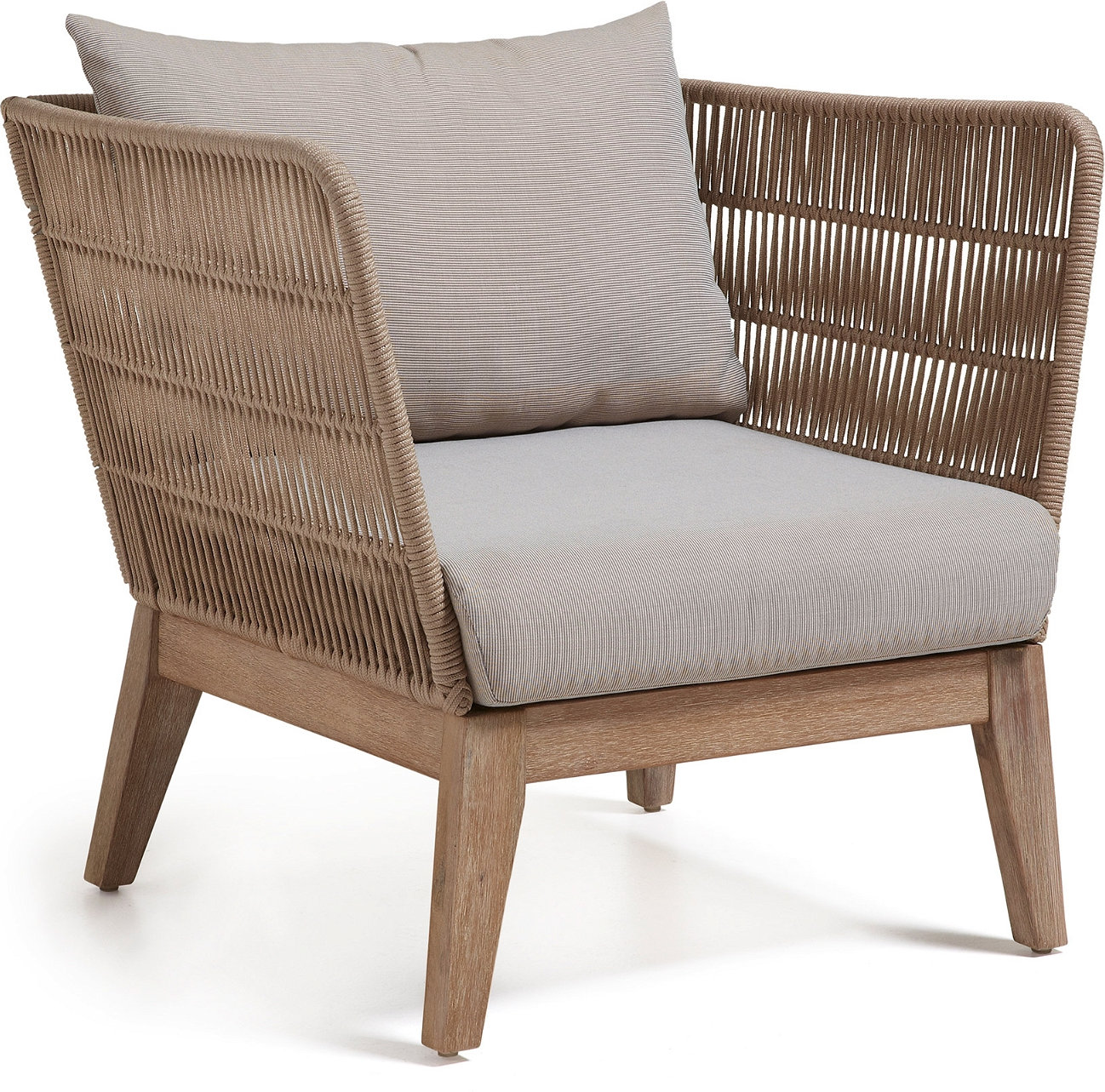 Udendørs Lænestol Til Terrasse Kave Home Belleny Massivt Eukalyptustræ Med Uv-beskyttelse Og Beige Polyesterpude H70 B80 L86 Cm