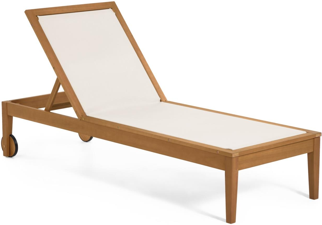 Udendørs Liggestol Kave Home Caterin Fsc-certificeret Eukalyptustræ Foldbar Med Hjul Justerbare Ryglæn Uv-resistent Beige Tekstil
