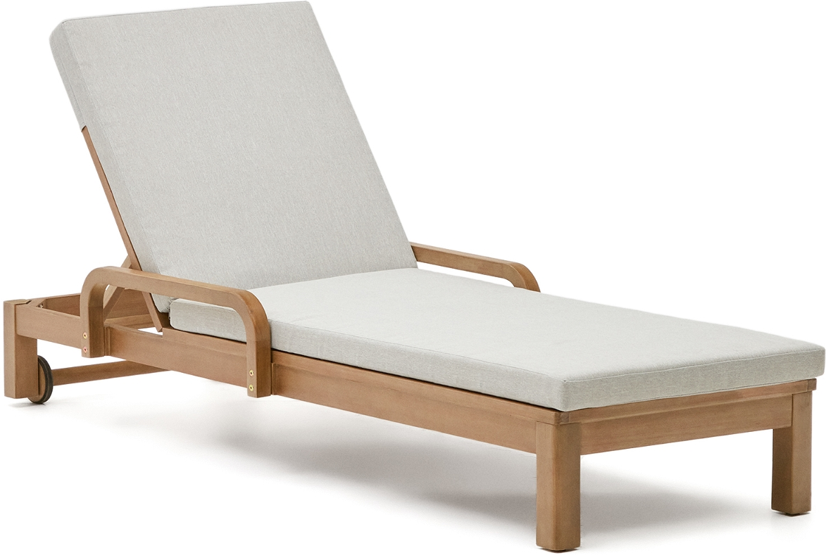 Udendørs Liggestol Solseng Kave Home Sonsaura Fsc Eukalyptustræ Beige Med Hynder