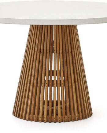 Udendørs Rundt Spisebord Kave Home Alcaufar   Hvidt Fibercement Og Teaktræ ø120 H76 Cm