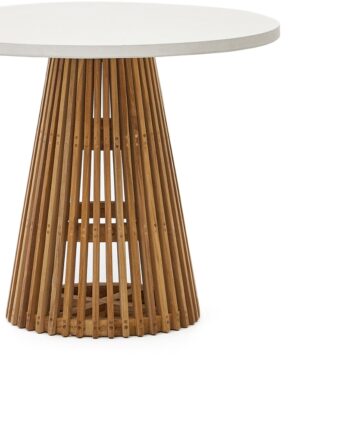 Udendørs Rundt Spisebord Kave Home Alcaufar ø90 Cm Hvid Teak Fibercement