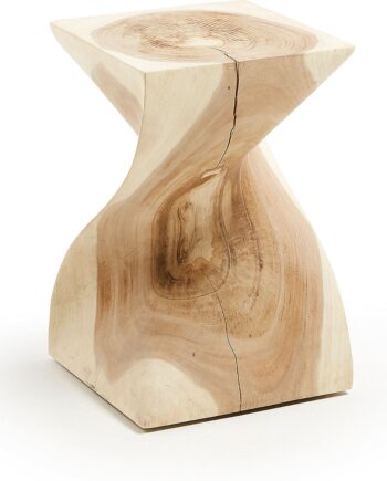 Udendørs Sidebord Kave Home Aaron Massivt Mungurtræ Natur 46   30   30 Cm Uden Hul