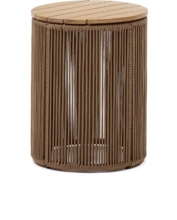 Udendørs Sidebord Kave Home Dandara   Akacietræ Og Stål 40x40x52 Cm Beige Sort