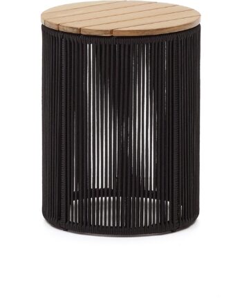 Udendørs Sidebord Kave Home Dandara   Massivt Akacietræ Og Sort Lakeret Stål ø40 H52 Cm