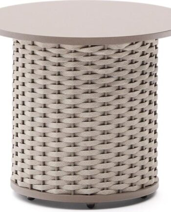 Udendørs Sofabord Kave Home Sedalis Gråbrun ø50xh43 Cm Aluminium-top   Uv-resistent Reb