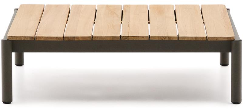 Udendørs Sofabord Kave Home Sorells   Fsc Teak Og Pulverlakeret Aluminium Natur Khaki 89x91x25 Cm