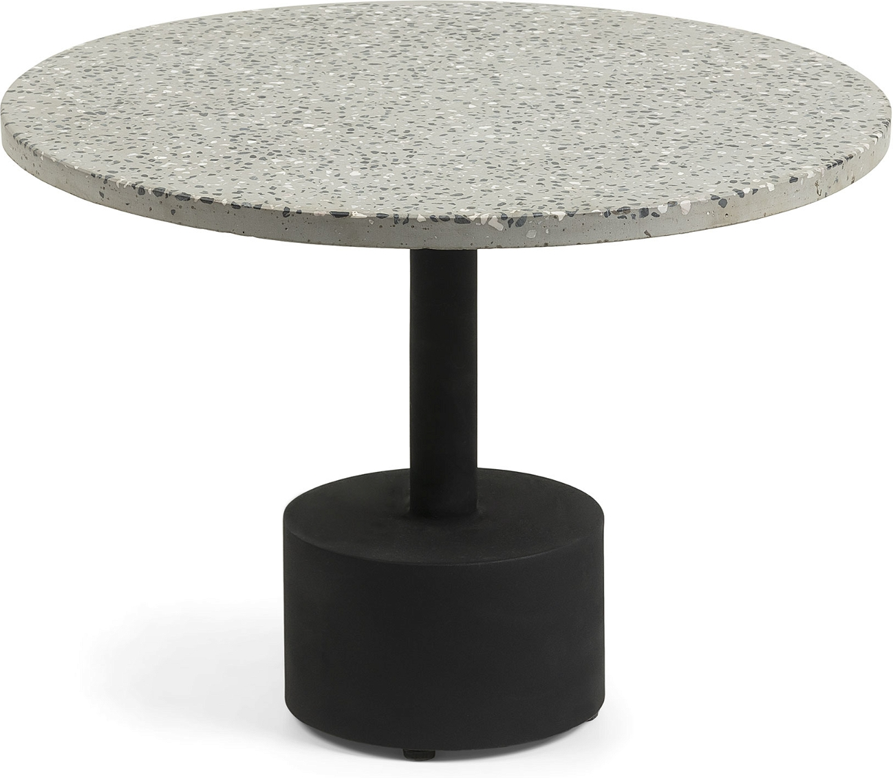 Udendørs Sofabord Sidebord Kave Home Delano ø55 H40 Cm Grå Terrazzo Galvaniseret Stål