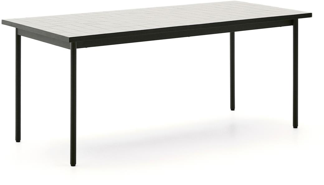Udendørs Spisebord Kave Home Maurina 182   91 Cm Mørkegrøn Keramisk Mosaik Og Galvaniserede Stålben