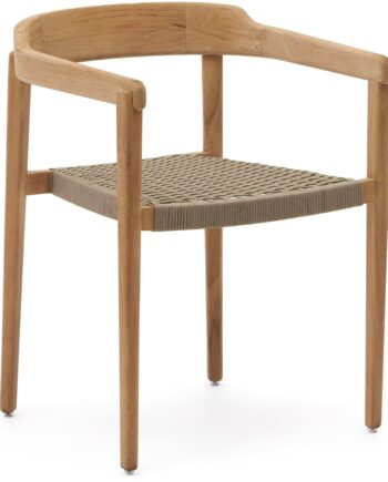 Udendørs Spisebordsstol Kave Home Icaro Teak Fsc Stabelbar Håndvævet Reb-sæde Rustik Kolonial Stil Ergonomisk Rygstøtte