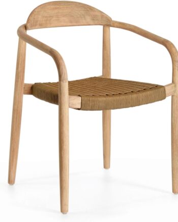 Udendørs Spisebordsstol Kave Home Nina Havestol   Massivt Eukalyptustræ Med  -lags Pu-beskyttelse Og Uv-stabil Polyester  Brun Natur