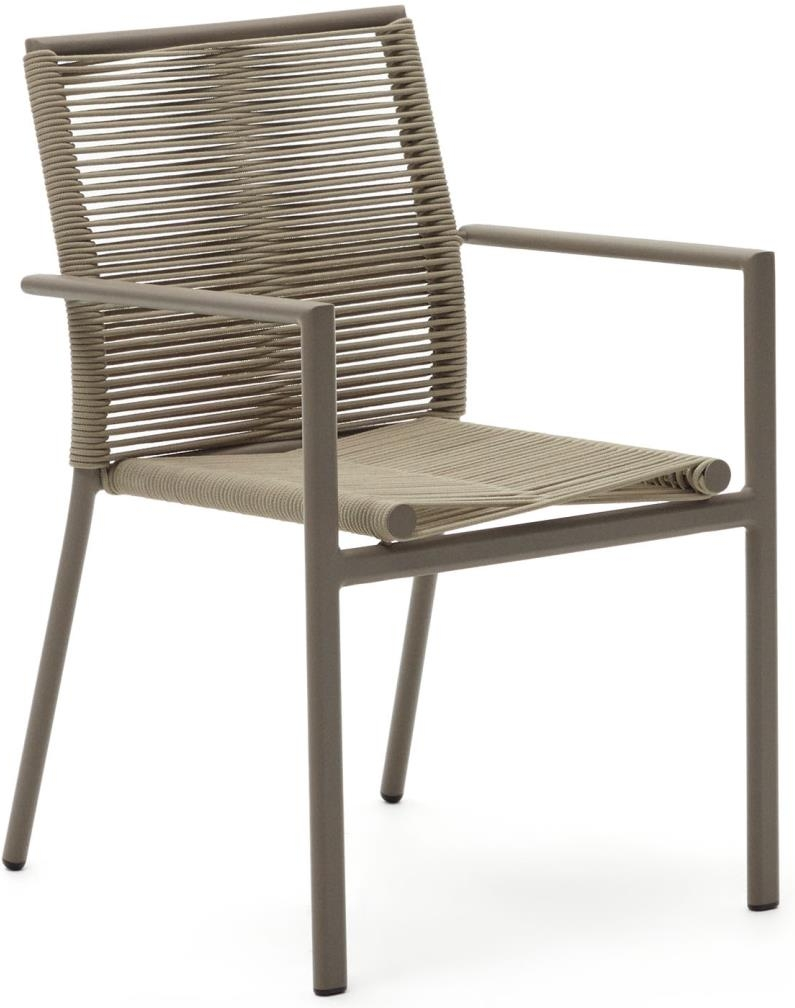 Udendørs Spisebordsstol Med Armlæn Kave Home Culip Håndvævet Reb Rustfri Aluminiumsramme Letvægts Stabelbar Nordisk Design Brun Beige