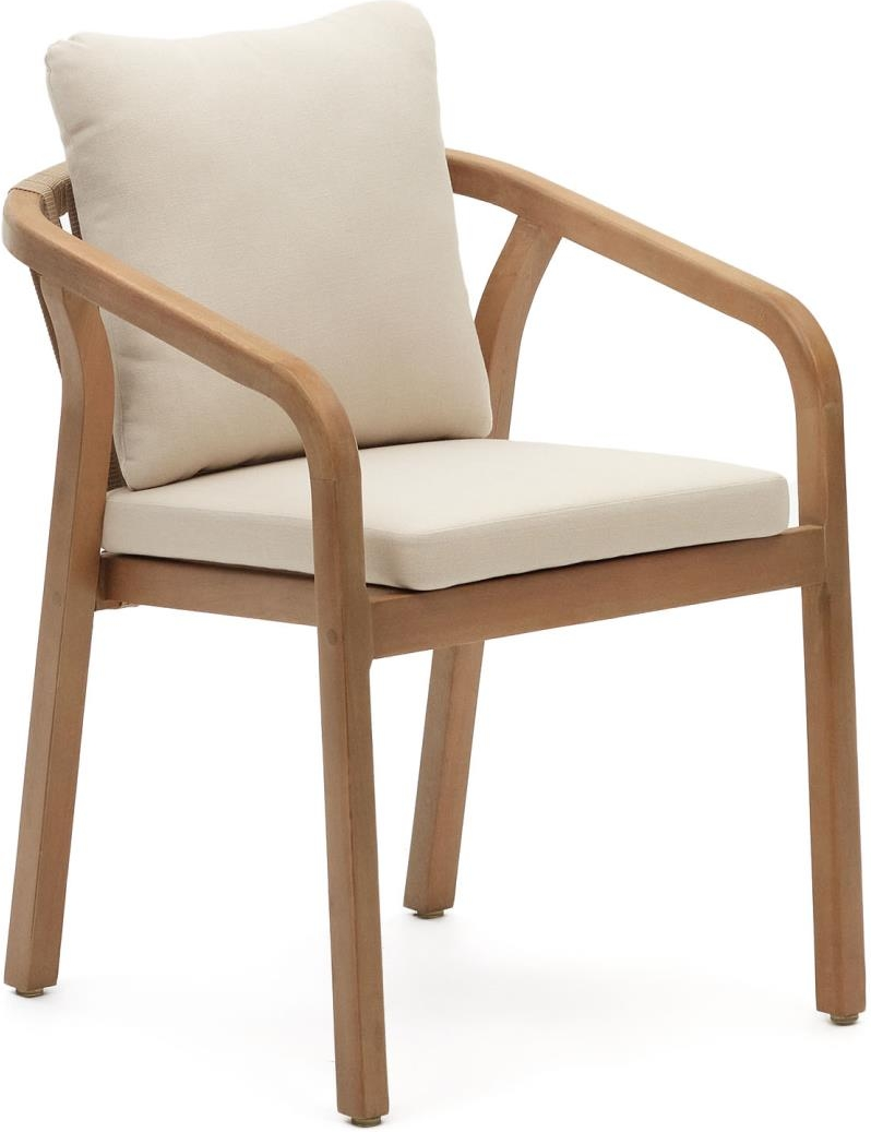 Udendørs Spisebordsstol Med Armlæn Kave Home Malaret Eukalyptustræ Og Håndvævet Snor Uv-resistent Havestol Beige Natur H75ã B58ã L65 Cm