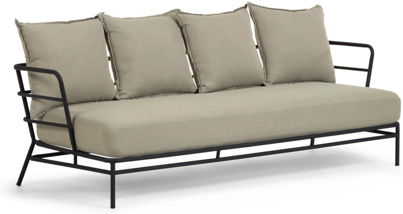 Udendørs -personers Loungesofa Kave Home Mareluz Sort Galvaniseret Stål Med Beige Aftagelige Betræk 197x75x60 Cm