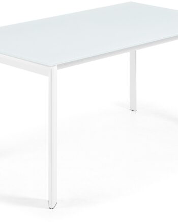 Udtræks-spisebord Kave Home Axis 160-220 Cm Hvidt Hærdet Glas Pulverlakerede Stålben