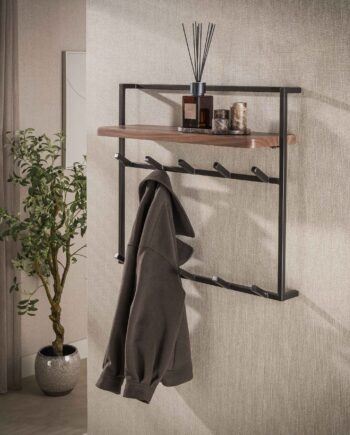 Ussi Hattehylde   Brozefarvet Metal Og Massiv Akacietræ  Bredde 85 Cm
