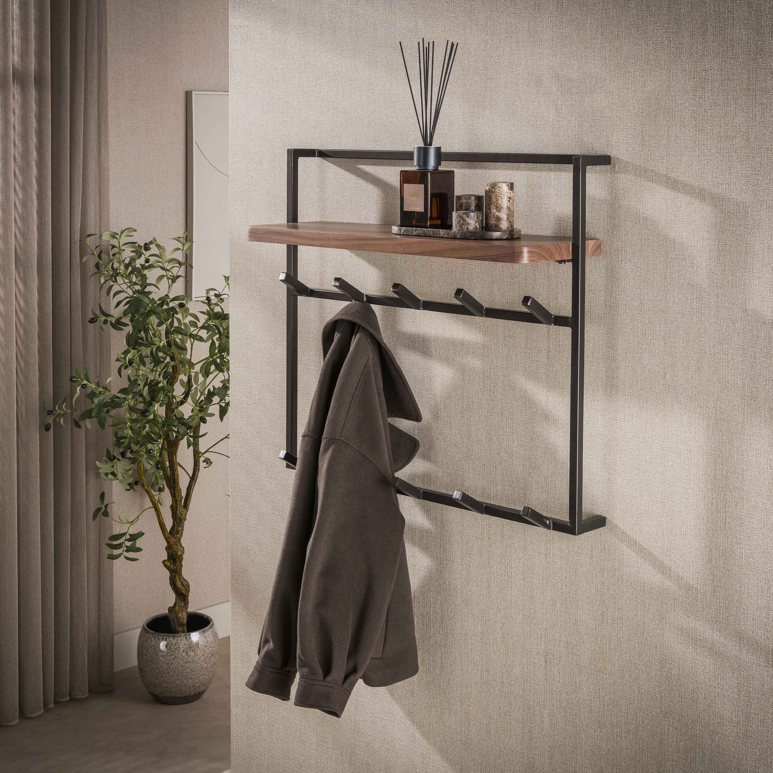 Ussi Hattehylde Brozefarvet Metal Og Massiv Akacietræ Bredde 85 Cm